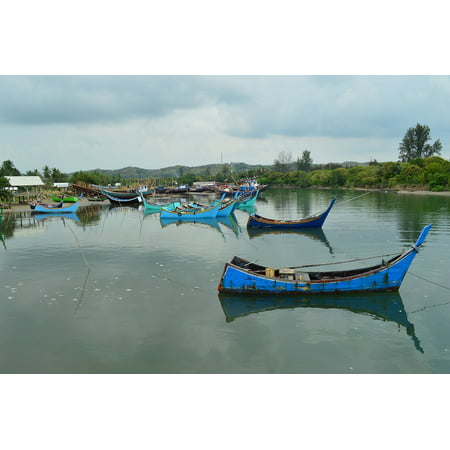 Canvas Print Fishing Boats Asian River Rowboats Skiffs Boats Stretched Canvas 10 x