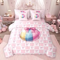 jejeloiu Watercolor Graffiti Football 7 Pieces Bedding Comforter Set,Cartoon Bowknot Print Full Bedding Set For Bow Lover Reversible
