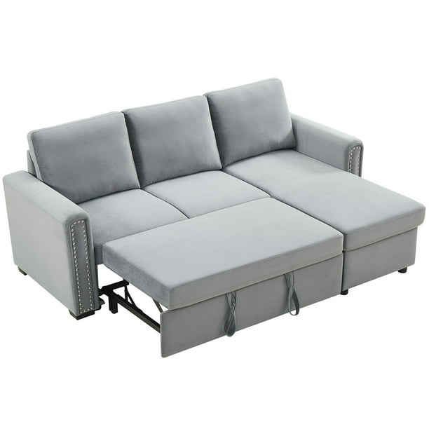 Linen Fabric Reversible Sleeper, 3 Seater Pull Out Sofa Bed With Storage