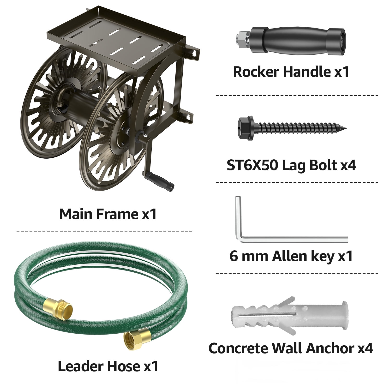 Outlandpro Wall Mounted Garden Hose Reel, Holds 200 ft 5/8-inch Manual Water Hose Winder, Heavy-Duty Steel