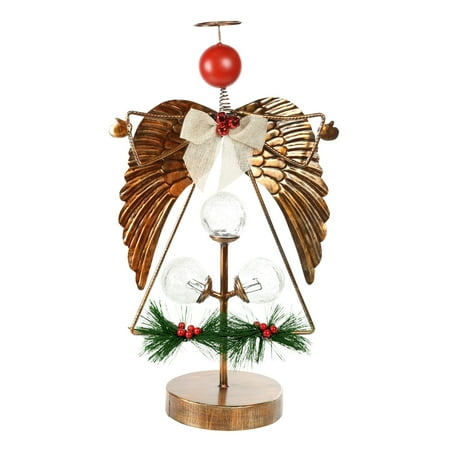- Alpine Metal Angel Pine & Berry Christmas Tabletop Décor with Timer, 20 Inch Tall