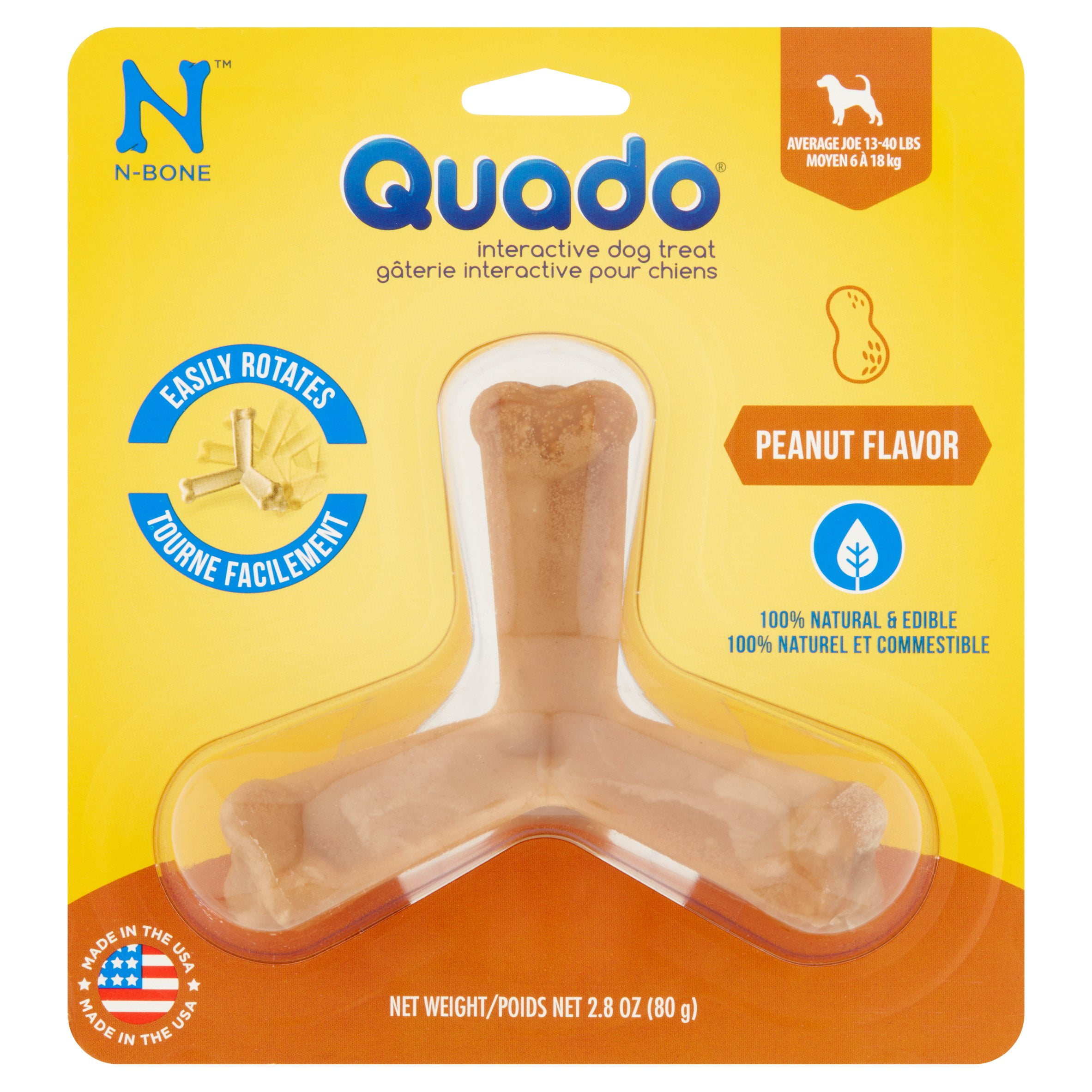 Quado NBone Peanut Flavor Interactive Dog Treat, 2.8 oz