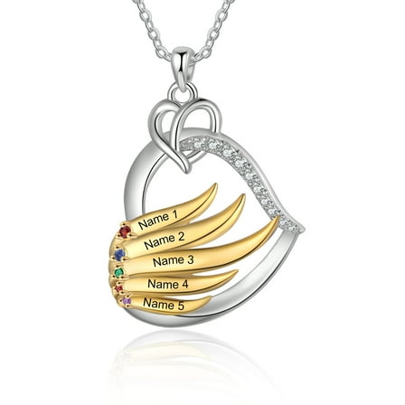 Mementos Personalized Brass Family Necklace for Women(Mom) with 5 Birthstone Name-Rhodium Plated