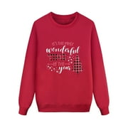 STORMDOING Christmas Long Sleeve Letter Print Hoodless Pullover Sweatshirt Blouse Xmas Holiday Family Matching Outfit plus Size Christmas Pajamas for Family Matching Pajama Pants for Family plus Size