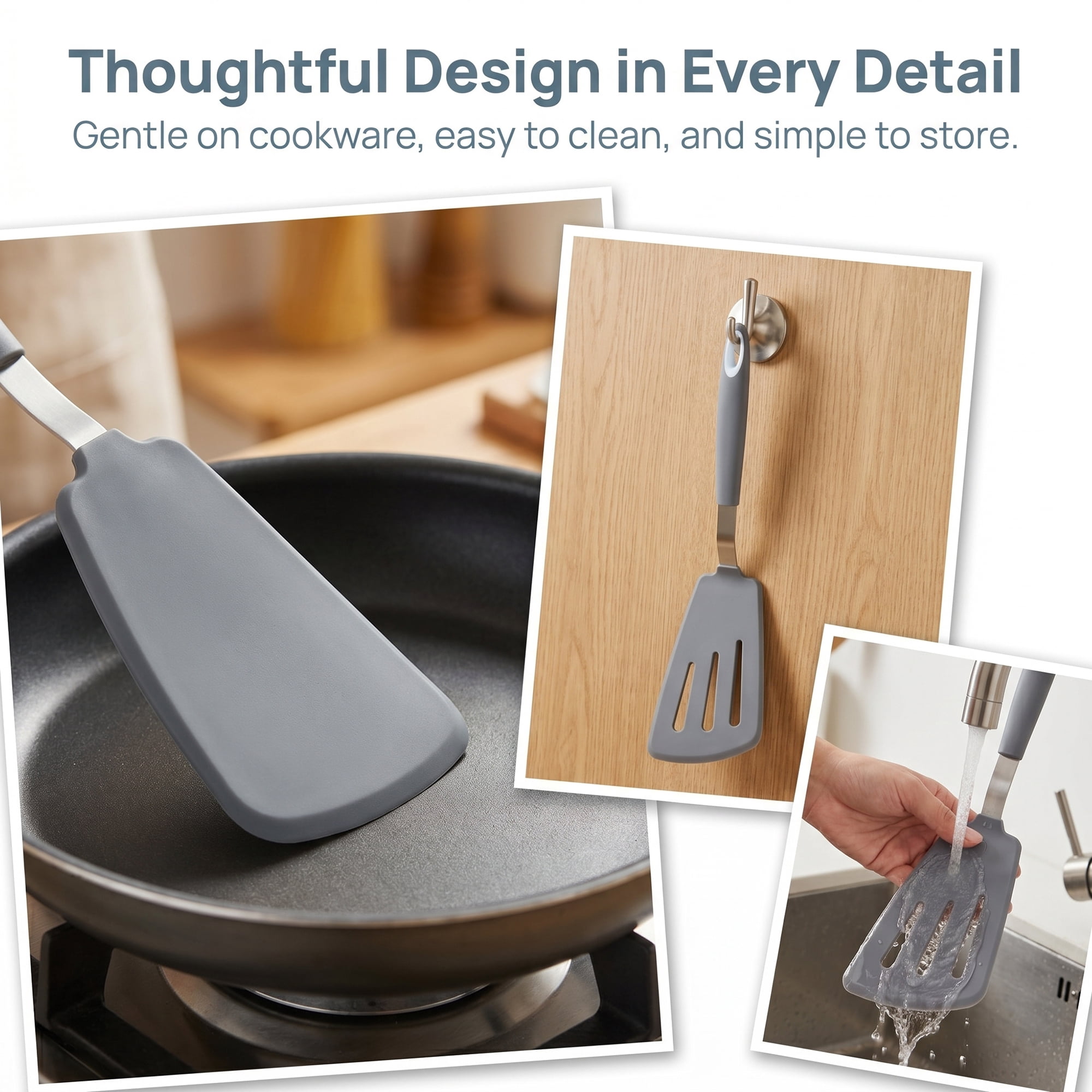 Unique Bargains Kitchen Utensils with Heat-Resistant Rubber Spatula Gray 13.8x3.9 inch