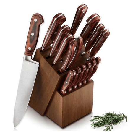 

Knife Set 15-pcs HeiStang Kitchen Knife Set with Block Premium Kitchen Knives with Heavy Poultry Shears Sharpener and 6pcs Serrated Steak Knives