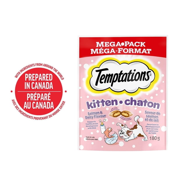 Gâteries pour chatons TEMPTATIONS saveur de saumon et de lait