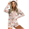 thumbnail image 3 of yoeyez Adult Onesie Pjs for Women Cute Christmas Fleece Pajamas Short Jumpsuit Long Sleeve Hooded Sherpa Romper Sexy Santa Print Bodysuit, 3 of 7