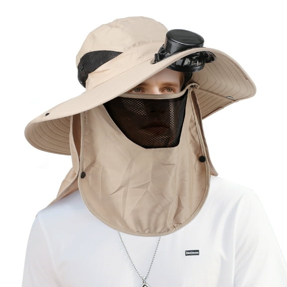Solar Fan Hat Wide Brim Solar Fan Hat Outdoor Wide Brim Sun Hat with Solar Fan Fishing Hat for Men Women, Beach Hat Removable & USB Charging Fan, 5 Speed Settings, Khaki