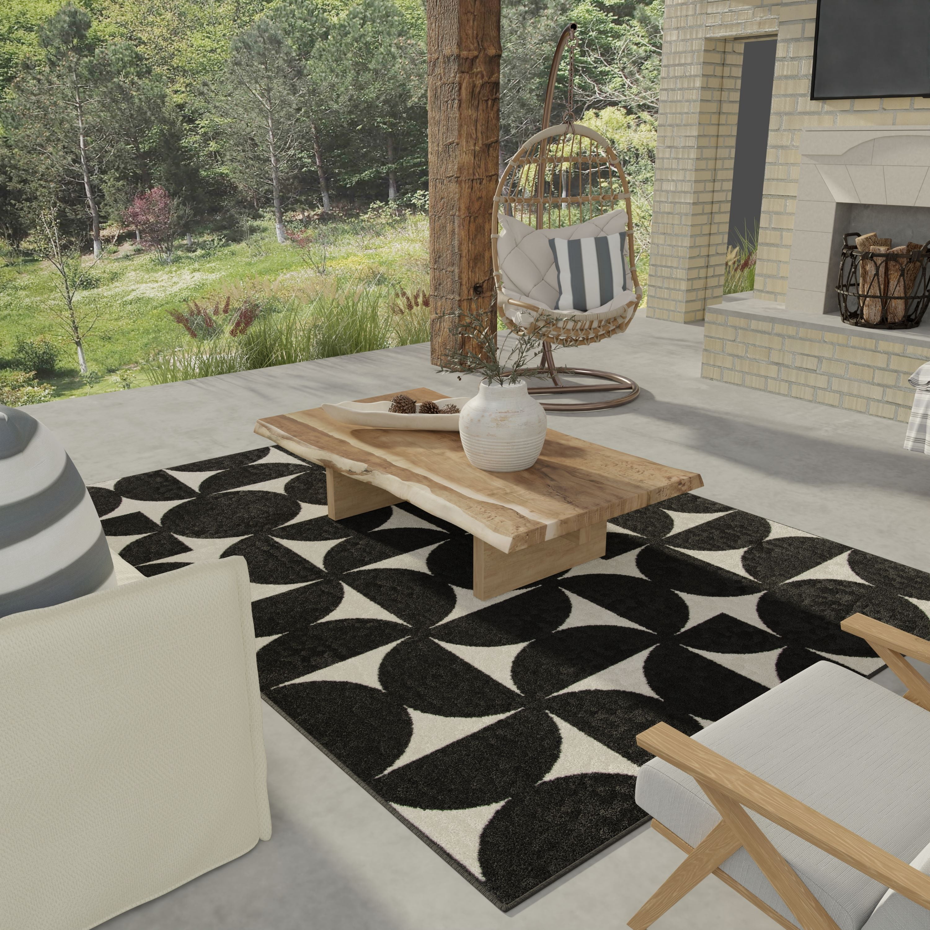 Loomaknoti Tecopa Sevella 2' x 7' Black Geometric Outdoor Runner Rug