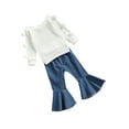 thumbnail image 2 of Qiylii Girls Outfit Off Shoulder Pom Poms Long Sleeve Pullover+Flared Denim Pants, 2 of 6