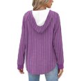 thumbnail image 3 of YYDGH Women's Hoodies Sweatshirts Striped Henley V Neck Button Hooded Pullover Tops Casual Lightweight Drawstring Long Sleeve Shirts Purple L, 3 of 5