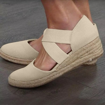 

MIASHUI shoes for women Women s Fashion Summer Wedge Hemp Rope Cloth Sandals Large Size Casual Shoes