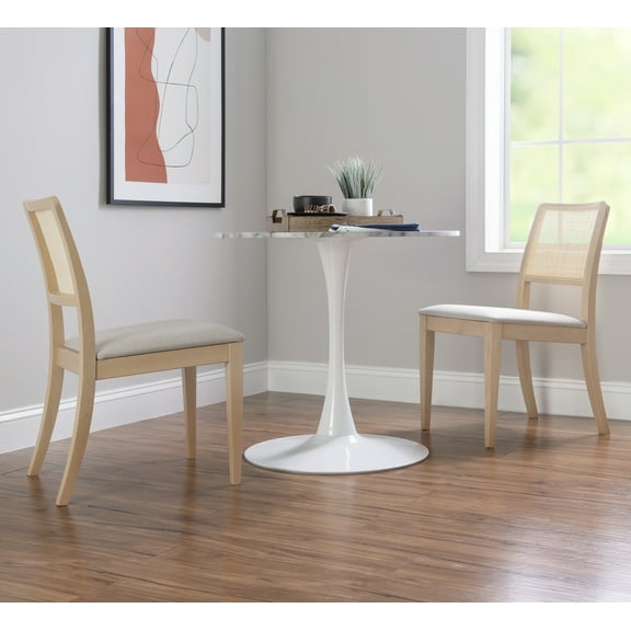 Linon Holland Woven Rattan Back Dining Chair, 18" Seat Height, Natural Finish with Light Gray Fabric