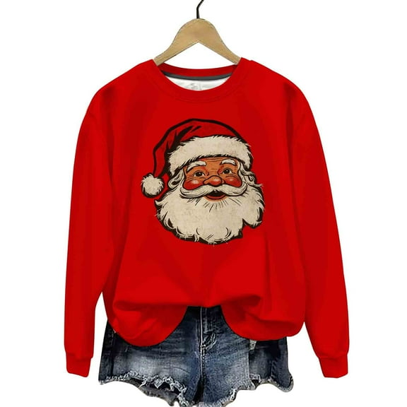 asdoklhq Christmas Oversized Sweatshirt for Womens Maple Leaf Print Oversized Sweatshirts Fall Long Sleeve Sweatshirt Red 3X