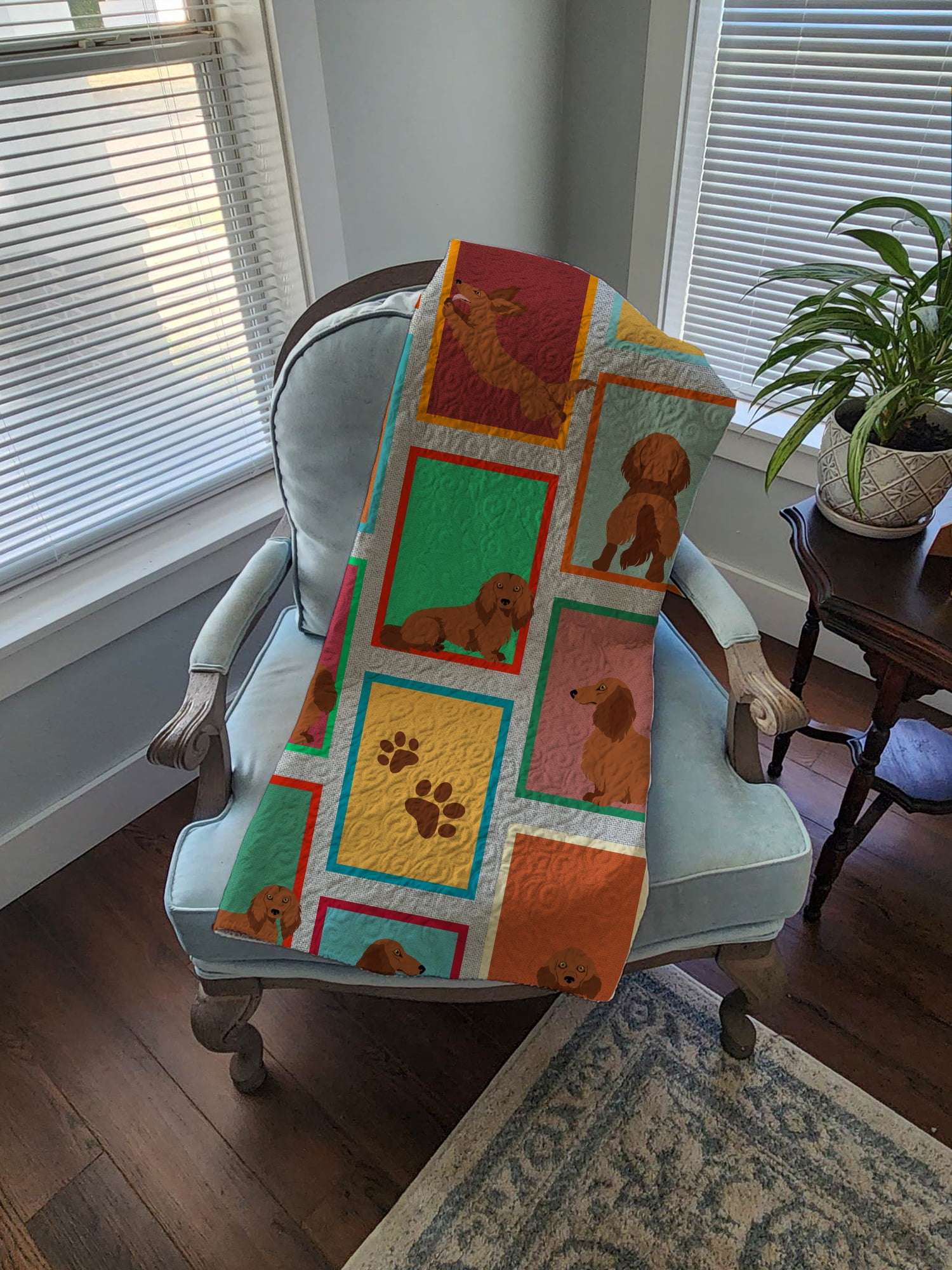 Lots of Longhaired Red Dachshund Quilted Blanket 50x60 50 in x 60 in