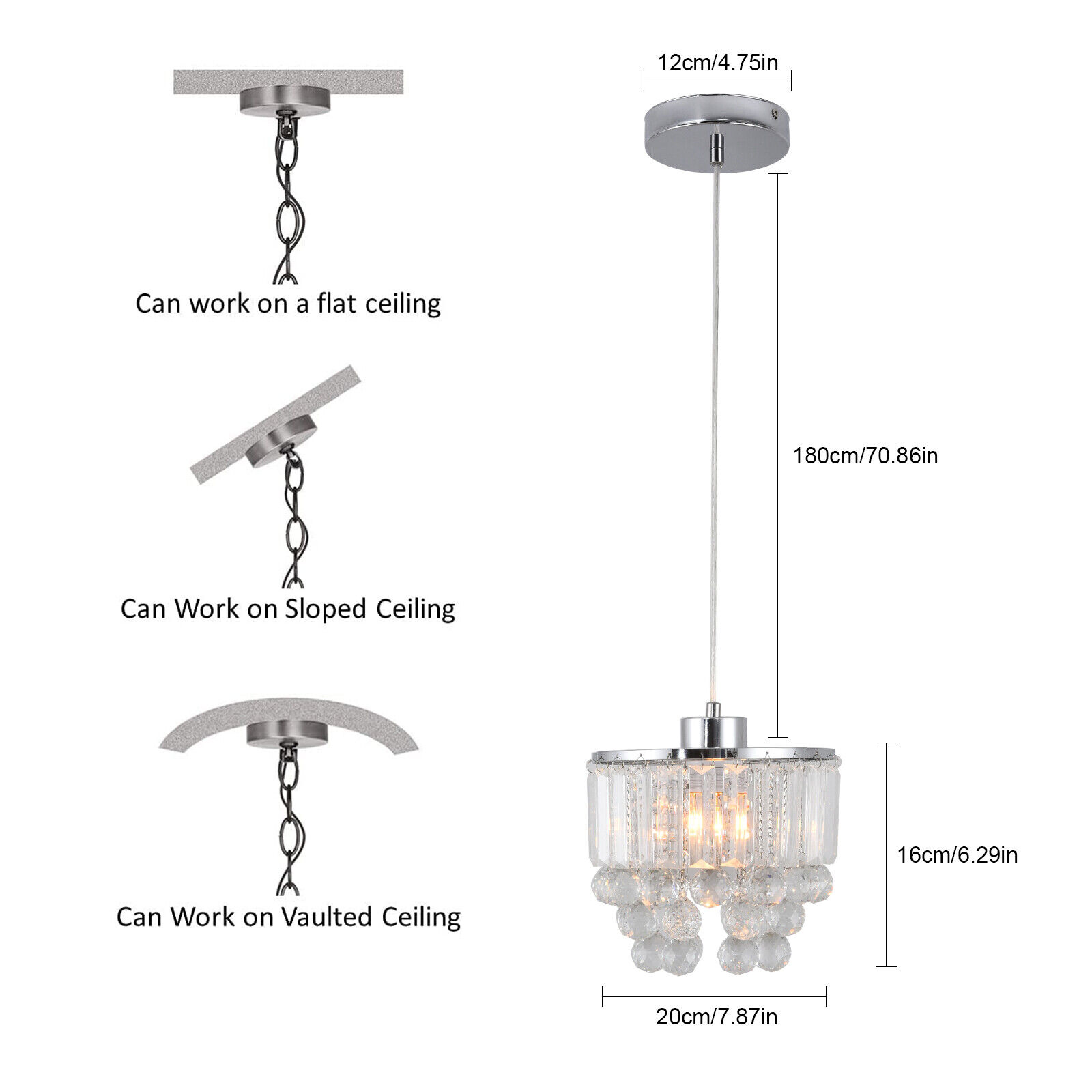 3 Lights Pendant Lighting Lamp Crystal Chandelier Hanging Kitchen Island Fixture