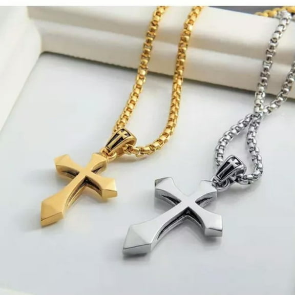 GKNET Mens Unisex Stainless Steel Small Cross Pendant Necklace Christian Delicate Jewelry 24"-Gold