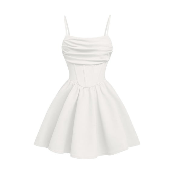 OYOANGLE Girl's Spaghetti Strap Ruched Ruffle Hem Flowy Short Dresses White 8Y