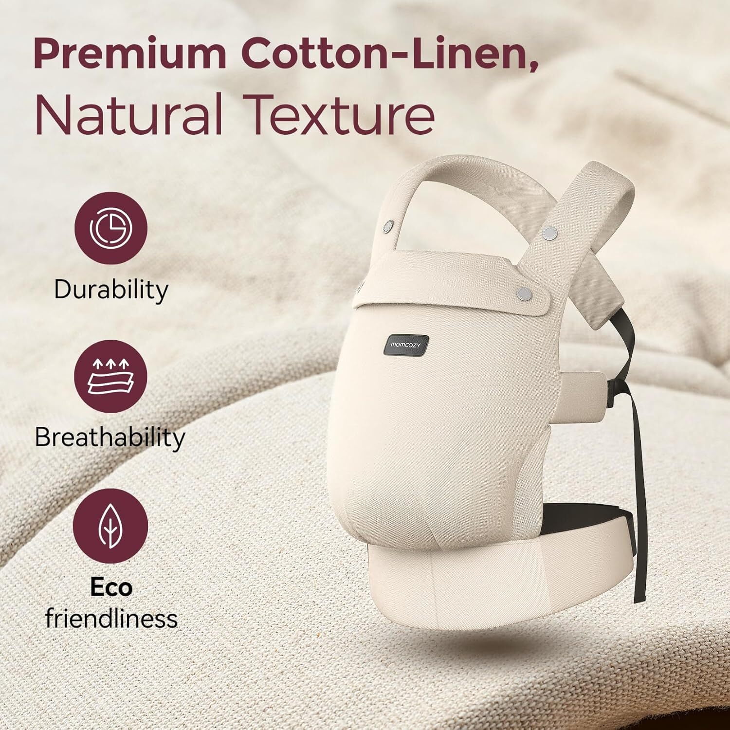 Momcozy Baby Carrier with Natural Cotton Linen, Built to Last, Ergonomic Design, Newborn to Toddler for 7-44lbs, Lightweight and Comfortable, Hands-Free for Moms&Dads, Light Amber