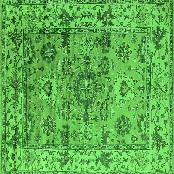Ahgly Company Indoor Square Oriental Green Industrial Area Rugs, 7' Square