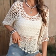 thumbnail image 6 of Kcolen Women Cover Ups for Swimwear Summer Boho Hollow Out Knit Cover Up Tunic Top Loose Fit Beach Swimwear Dress, 6 of 6