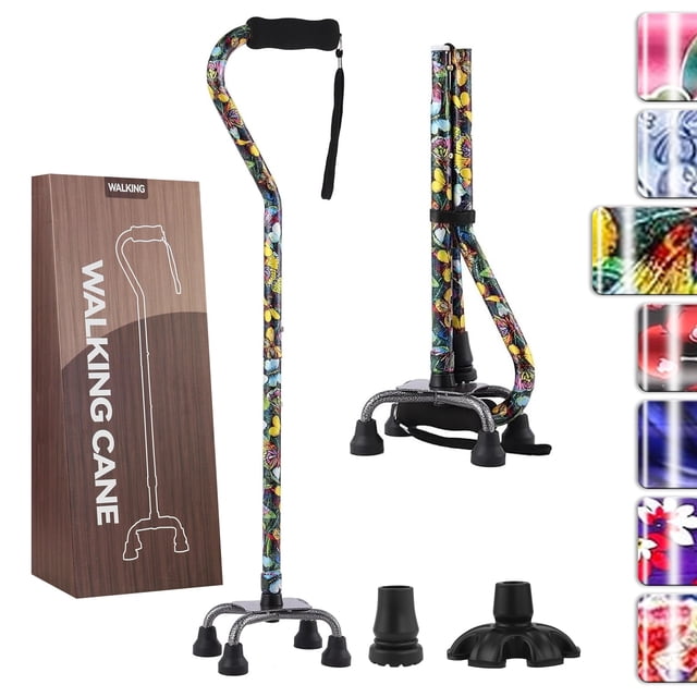 Bastón YOKABOZE para mujeres y hombres, plegable, de cuatro puntas, con base de 4 puntas para mayor estabilidad y equilibrio, de aluminio ajustable para personas mayores.