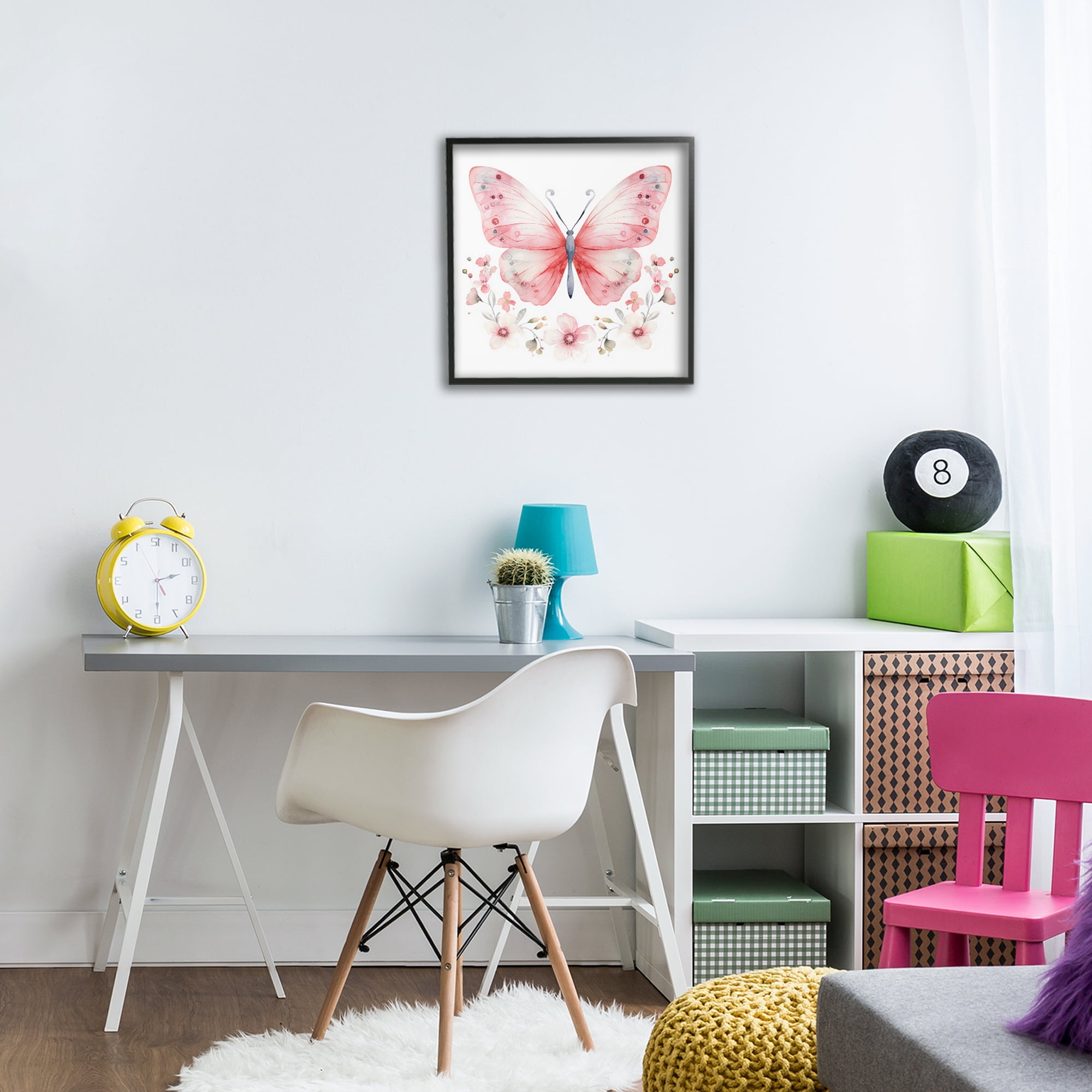 Stupell Industries Pink Symmetrical Butterfly Florals Black Framed Giclee Art, design by Creative Studio