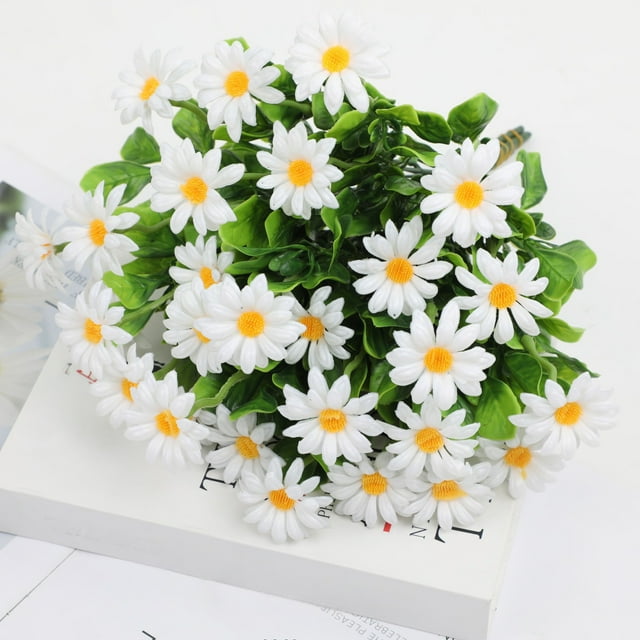 Ramo de margaritas de plástico realistas - Flores artificiales blancas de 30 cm para decoración de hogar, jardín, exterior, boda, fiesta - 1 pieza,Vsgery