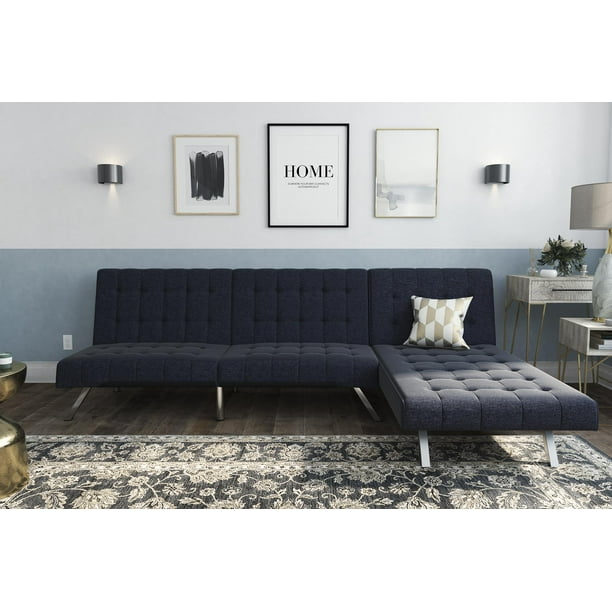 DHP Emily Sectional Futon Sofa Bed with Convertible Chaise Lounger