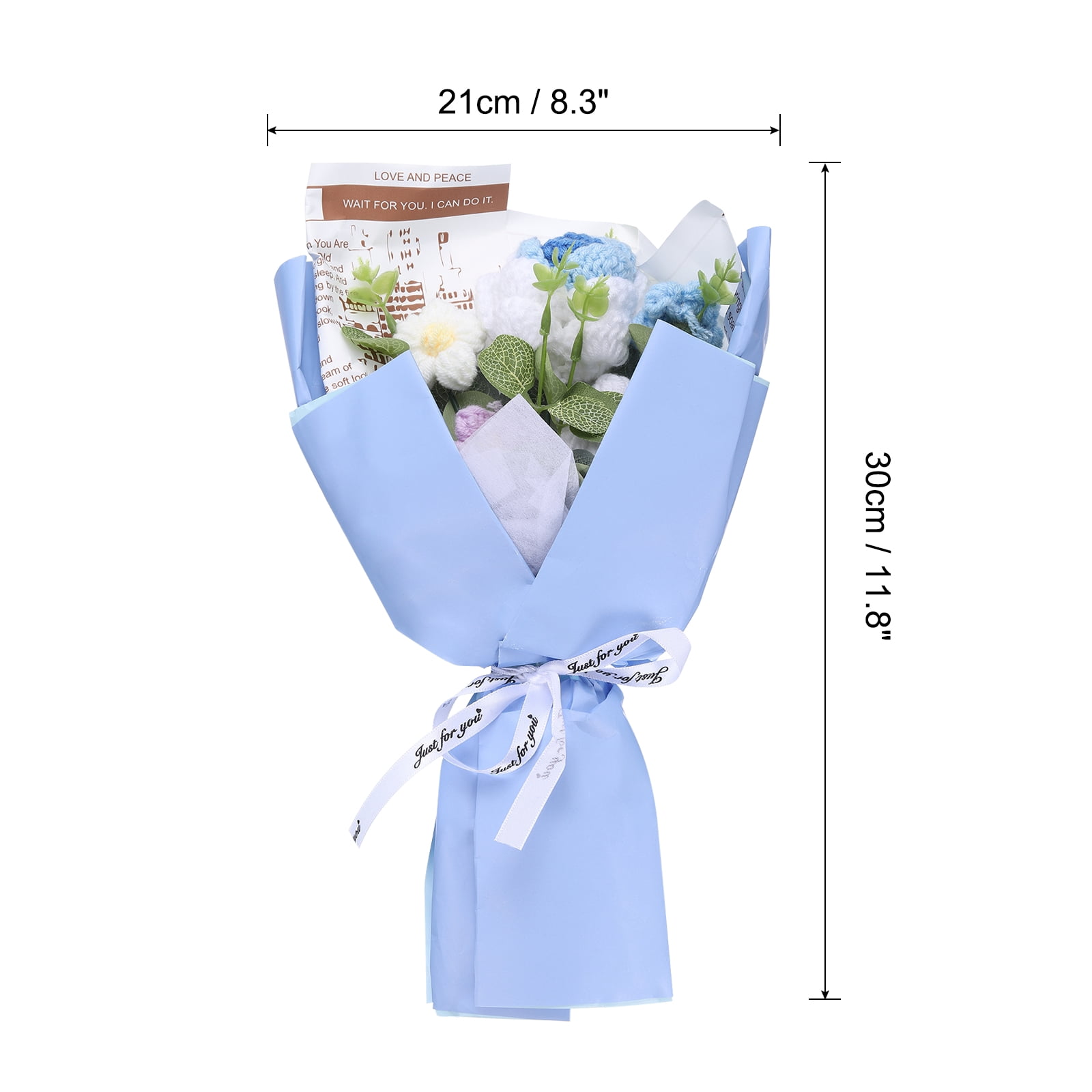 Unique Bargains Crochet Flowers Bouquet Handmade Knitted Flower for Gift Blue