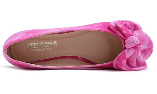Feversole Women's Round Toe Cute Bow Trim Ballet Flats Tie Dye Fuchsia Size 7.5 M US - image 3 of 4