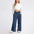 thumbnail image 2 of OSOLU Girls Pants Wide Elastic Waist Side Pockets Wide Leg Kids Casual Trousers Navy, 2 of 9