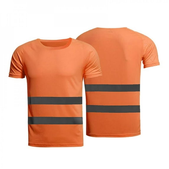 Summer Fluorescent yellow orange high visibility safety work running shirt summer breathable work t shirt reflective t-shirt