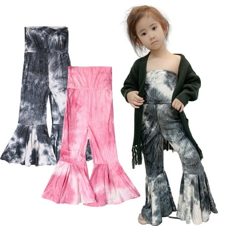 

Godderr Baby Kids Girls Jumpsuit Flared Pants Tie Dyed Jumpsuit Print Long Flare Pants Toddler Casual Jumpsuit Bell Bottoms Newborn Spring Summer Clothing for 3M-6Y