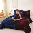 thumbnail image 4 of Manfei Racing Car 7-Piece Twin Bedding,Abstract Geometric Hexagonal Pattern Bedding Comforter Set,Red Blue,Black Reversible, 4 of 7