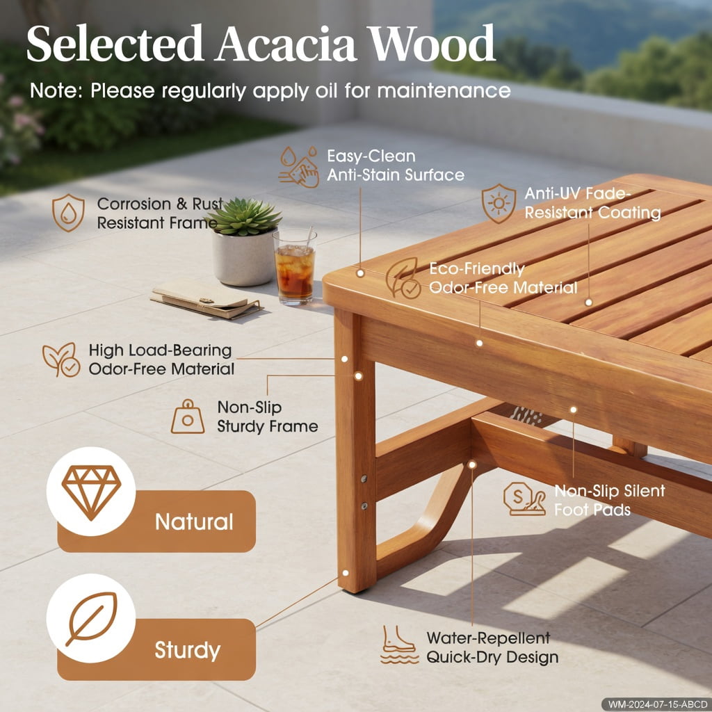 Hommoo 51" Acacia Wood Outdoor Bench Set of 2, Sturdy Slatted Patio Bench for Garden, Porch & Backyard, Natural