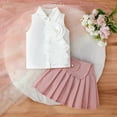 thumbnail image 6 of Fesfesfes Summer Girls Casual 2 Piece Outfit Set Children's Short Sleeve Solid Color Tops and Skirt Pleated Two-piece Set, 6 of 9