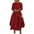 thumbnail image 2 of Women'S Sequin Plus Size Long Sleeve A-Line Flared Party Cocktail Sparkle Glitter Evening Shiny Maxi Dress Red S, 2 of 8