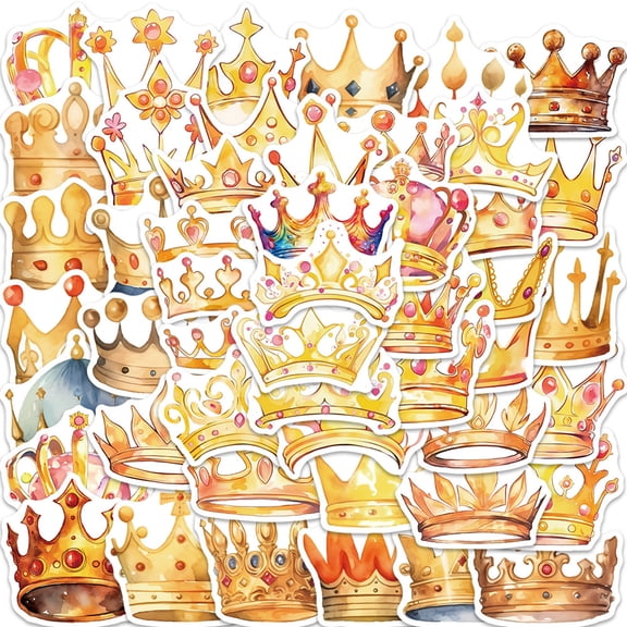50 Sheets Cartoo Crown Sticker Guitar Decal Sticker Water Bottle Sticker Lovely Decorative Sticker for Scrapbooking