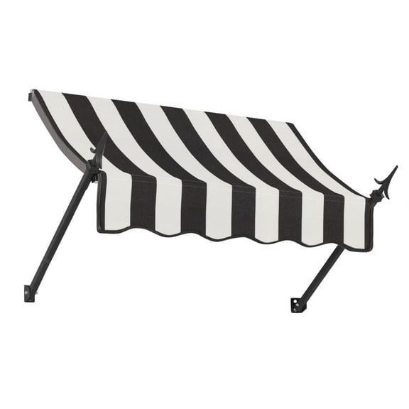 Awntech 3.375 ft New Orleans Fixed Awning Acrylic Fabric, Black/White Stripe