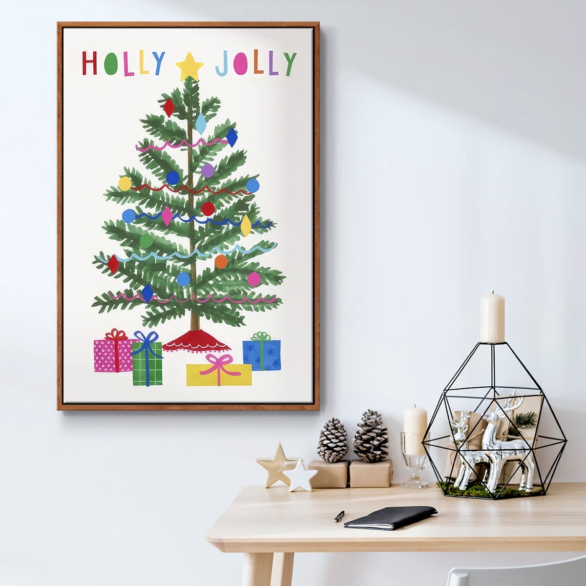 Colorful Christmas Collection B - Framed Gallery Wrapped Holiday Canvas - 27 x 41 - Rosewood Frame