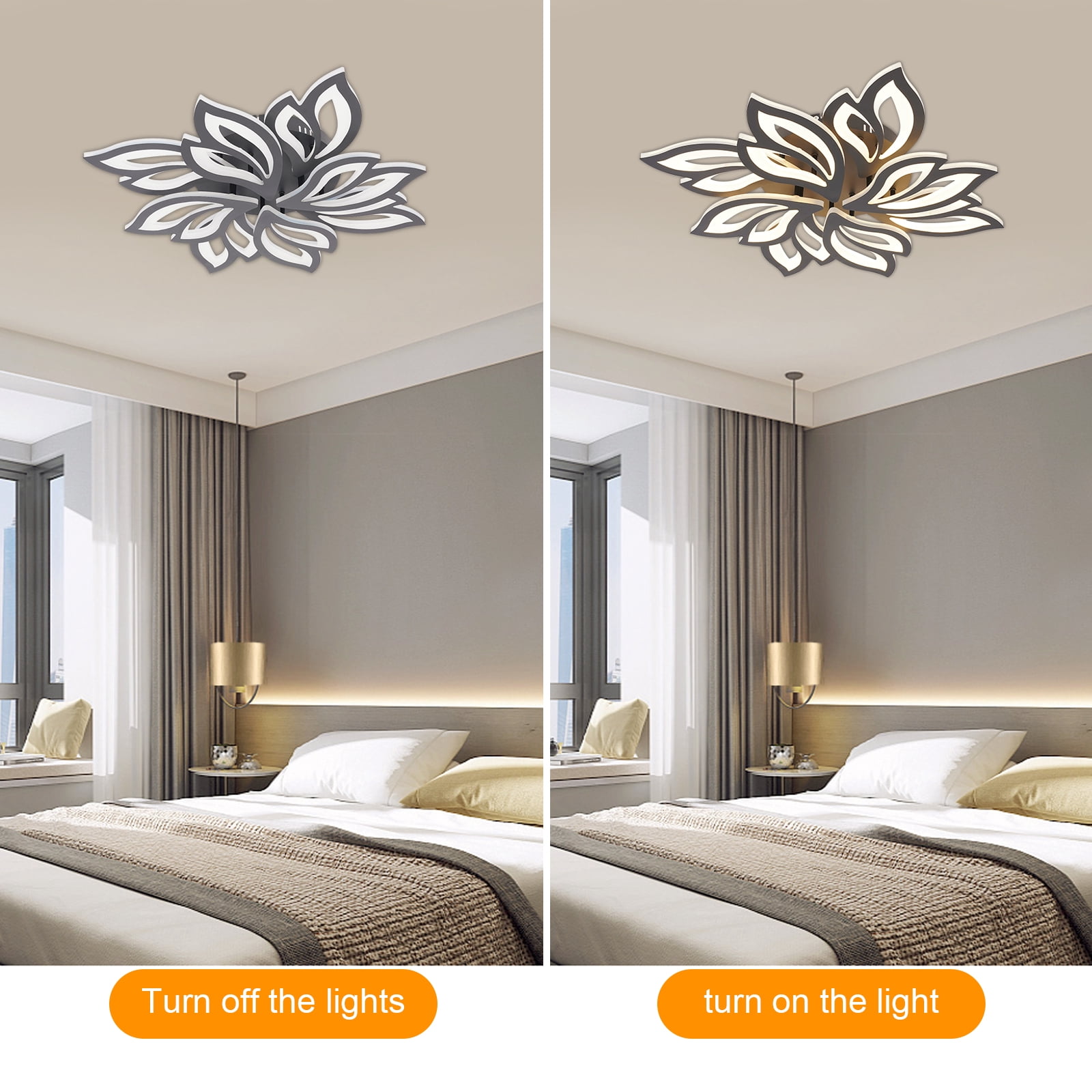 8 Head LED Flower Ceiling Light with Remote Control, Flush Mount Ceiling Light Fixture
