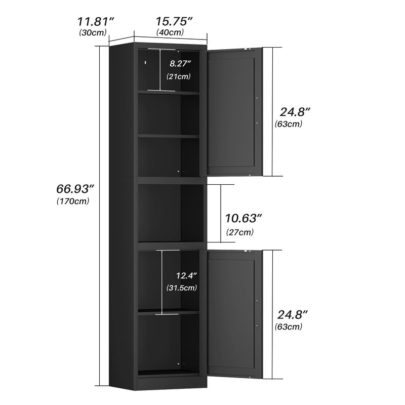 67" Tall Storage Cabinet, Bathroom Linen Tower with Reversible Doors, Freestanding Steel File Cabinet with Adjustable Shelves