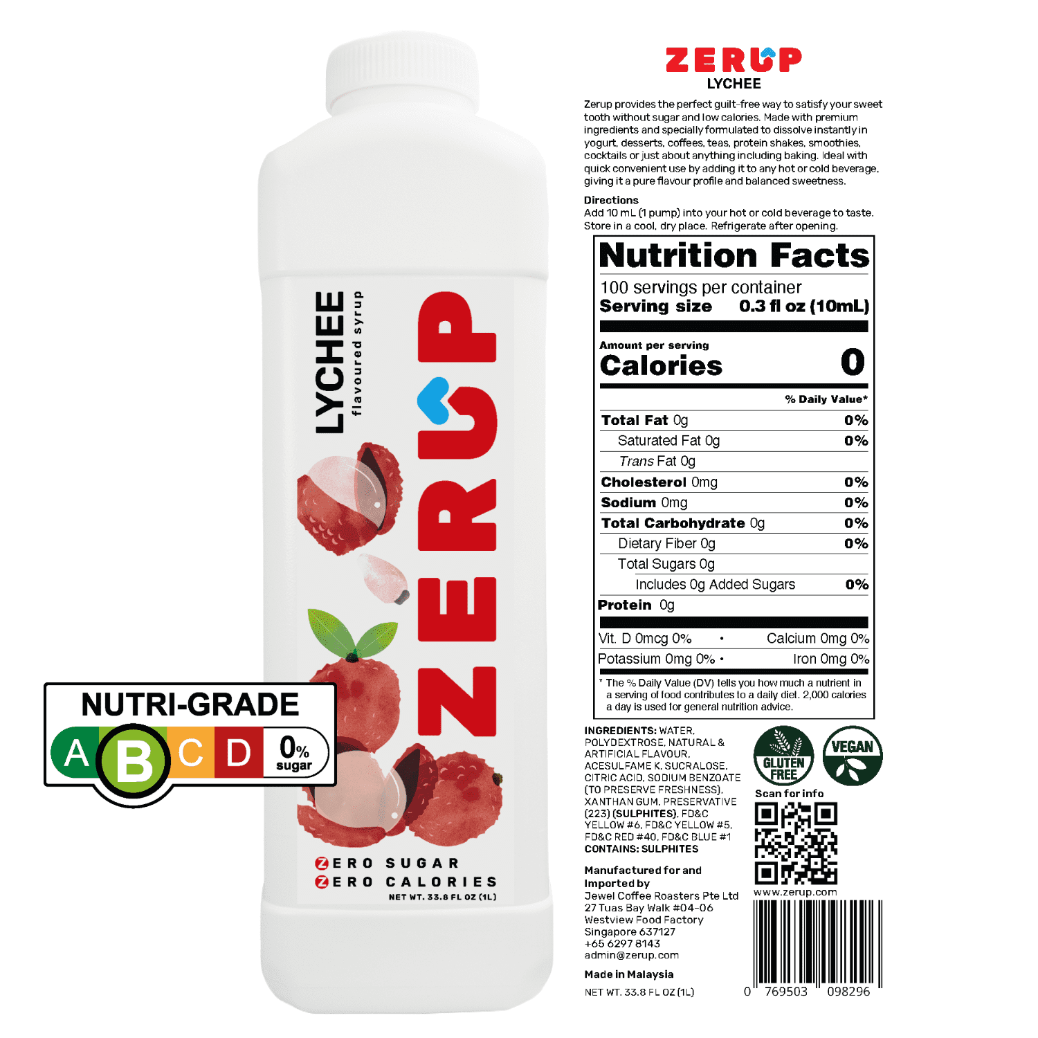 Zerup Zero Sugar Exotic Fruits Sugar-Free, Zero Calories Pack of 4 33.8 Oz (1L)