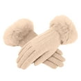 thumbnail image 2 of Women's Winter Touchscreen Gloves, Fleece Lined Thermal Gloves with Furry Cuffs, Double-Layer Thick Warm Gloves for Outdoor Skiing, Cycling and Driving Beige, 2 of 4