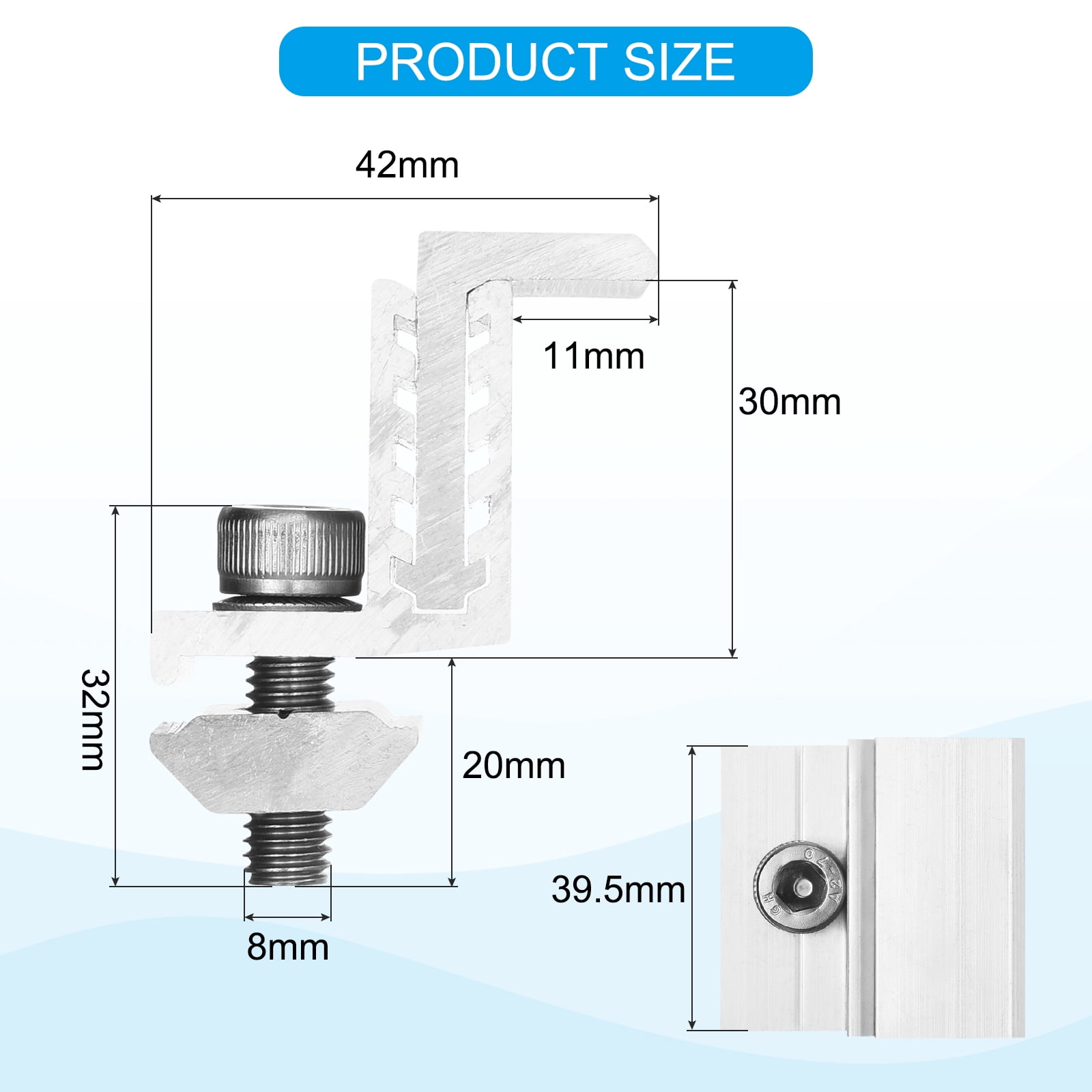 10pcs Solar Panel End Clamp, Aluminum Z Brackets for Solar Panels Solar Mounting Brackets Kit (32-50mm)