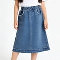 thumbnail image 6 of ZToonmas Girls Elastic Waist A-Line Denim Midi Skirt Casual Long Skirt with Pockets Summer Solid Skirt for 4-15 Years, 6 of 9