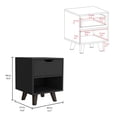 thumbnail image 3 of JERFIT Modern Nightstand with Drawer, Open Shelf, Wood Legs for Bedroom, Black Finish, 3 of 7
