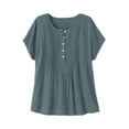thumbnail image 5 of Zulora Women's Summer Casual Crew Neck Short Sleeve Button Placket Pleated Top Blouse, 5 of 9
